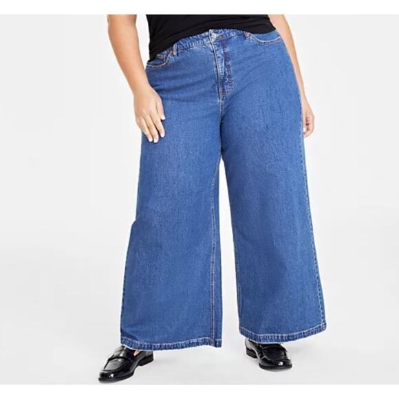On 34th Women's High-Rise Wide-Leg Jeans Dark Blue Plus Size 24W - Picture 2 of 2